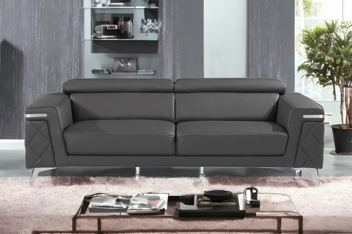 89" Gray And Silver Italian Leather Sofa