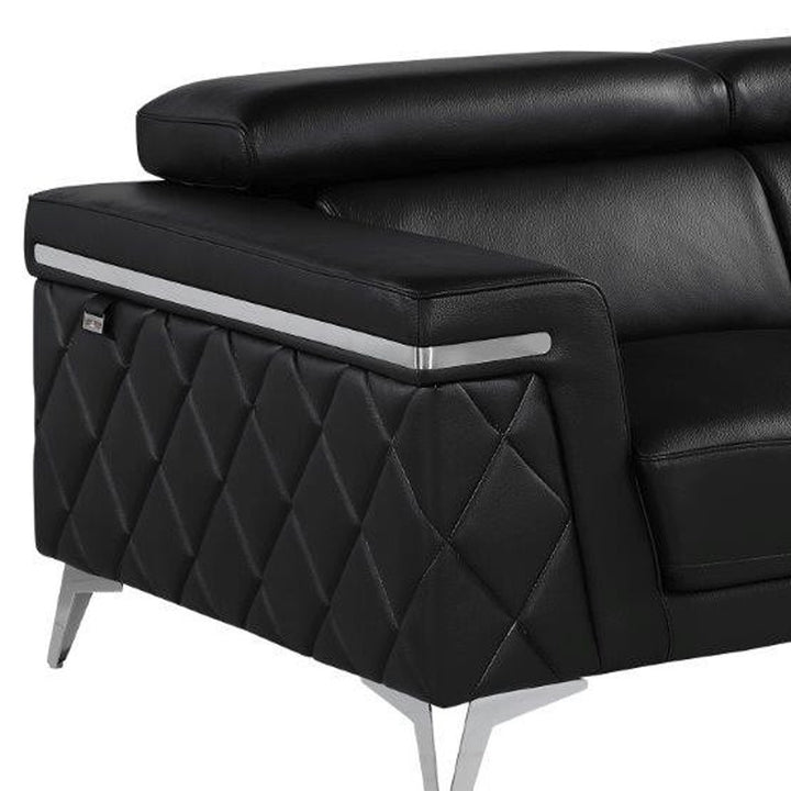 70" Black And Silver Metallic Leather Loveseat