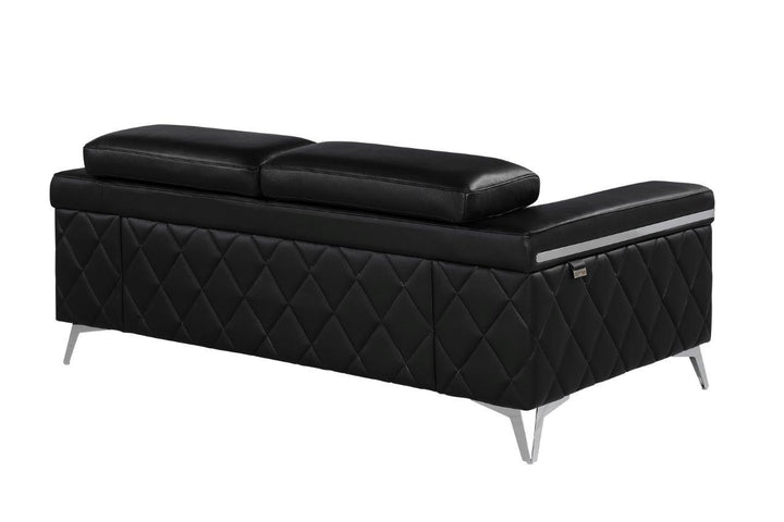 70" Black And Silver Metallic Leather Loveseat