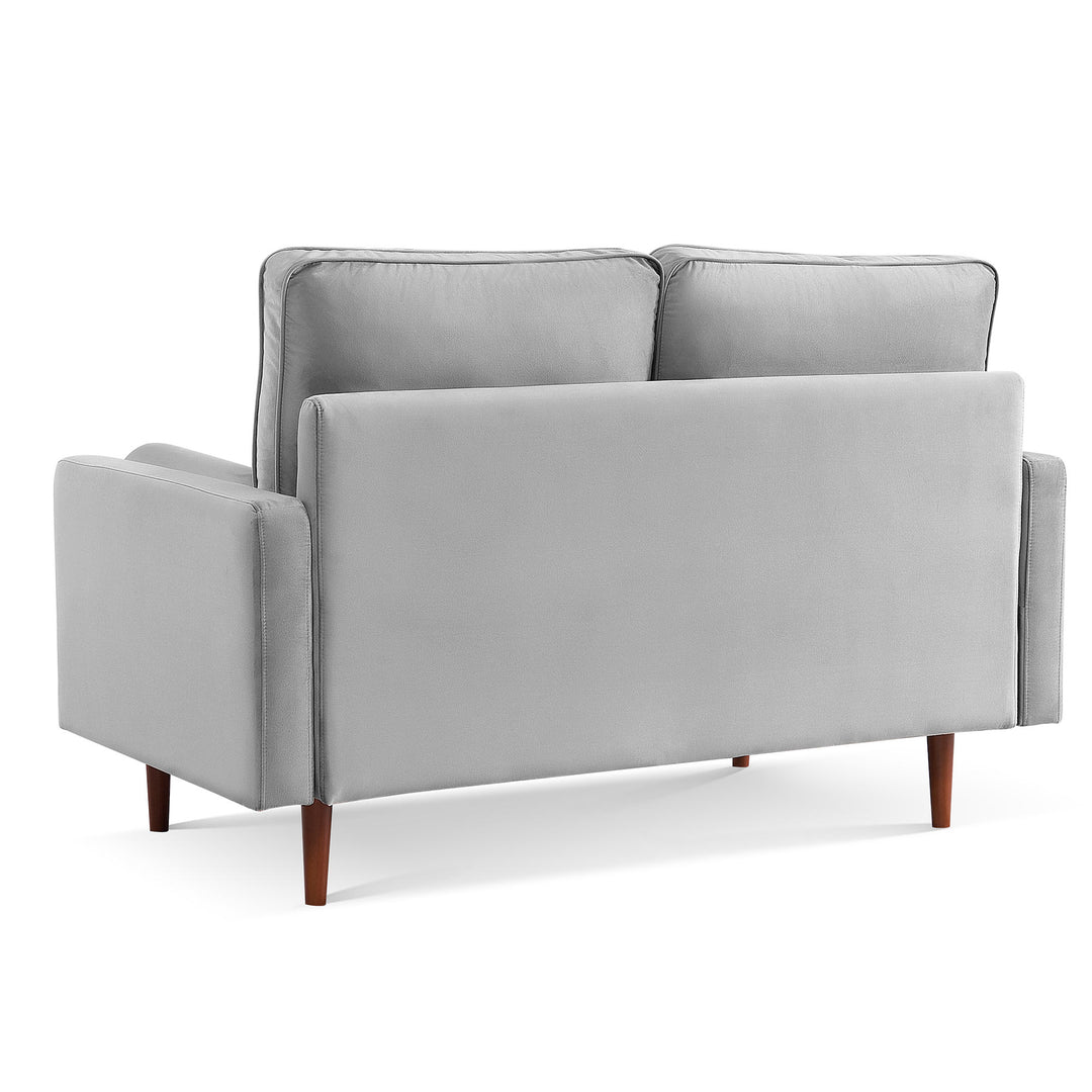 57" Gray And Dark Brown Velvet Loveseat and Toss Pillows