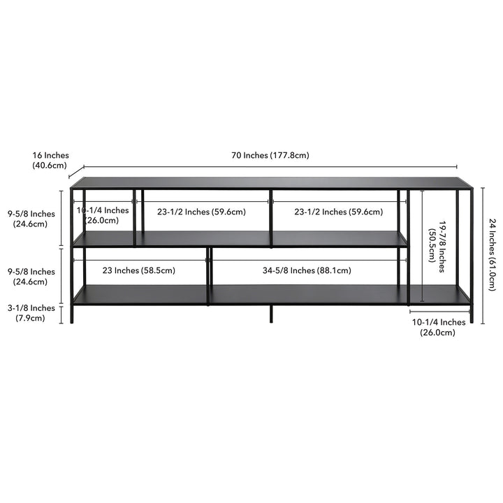 70" Black Metal Open shelving TV Stand