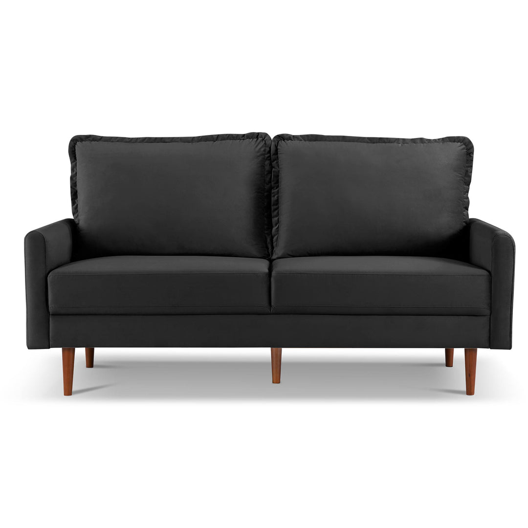 69" Black Velvet and Dark Brown Sofa