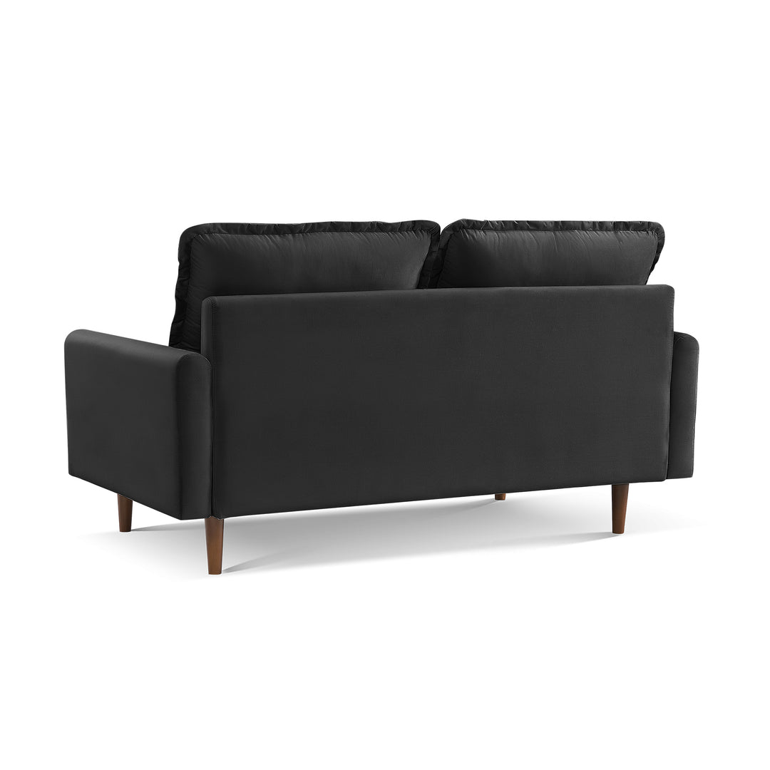 69" Black Velvet and Dark Brown Sofa