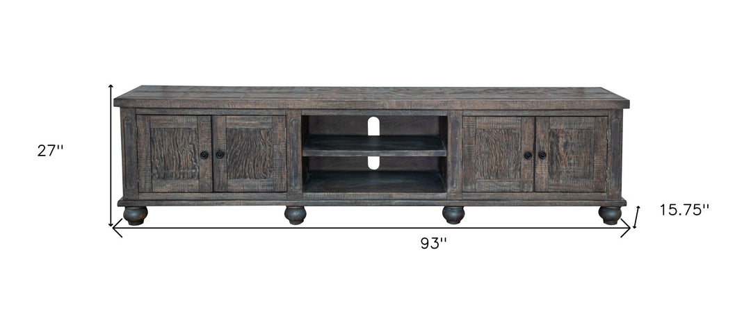 93" Brown Solid Wood Cabinet Enclosed Storage Distressed TV Stand