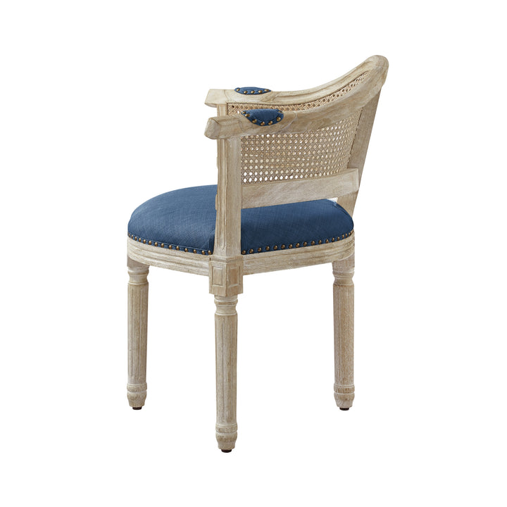 24" Navy Blue And Beige Linen Arm Chair