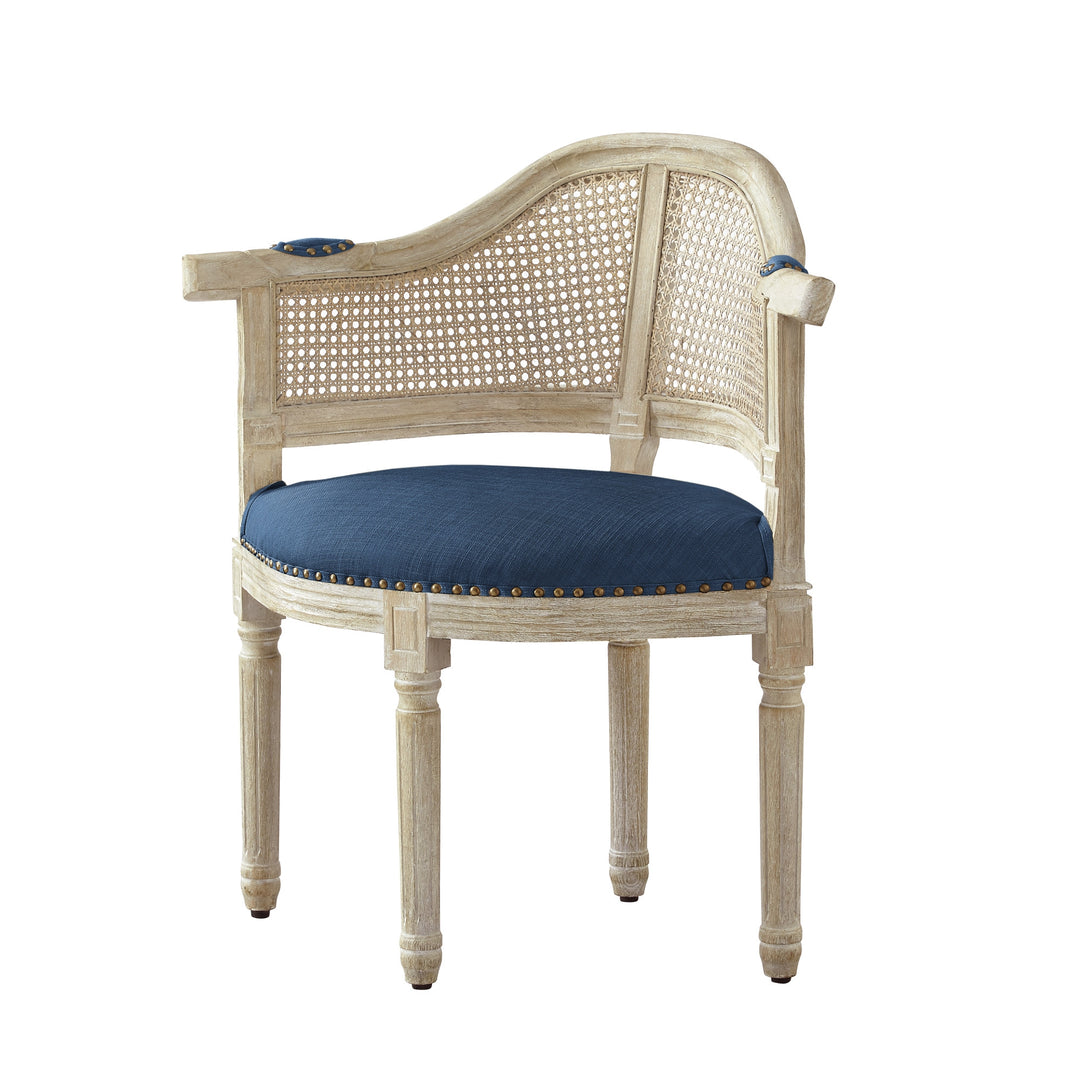 24" Navy Blue And Beige Linen Arm Chair