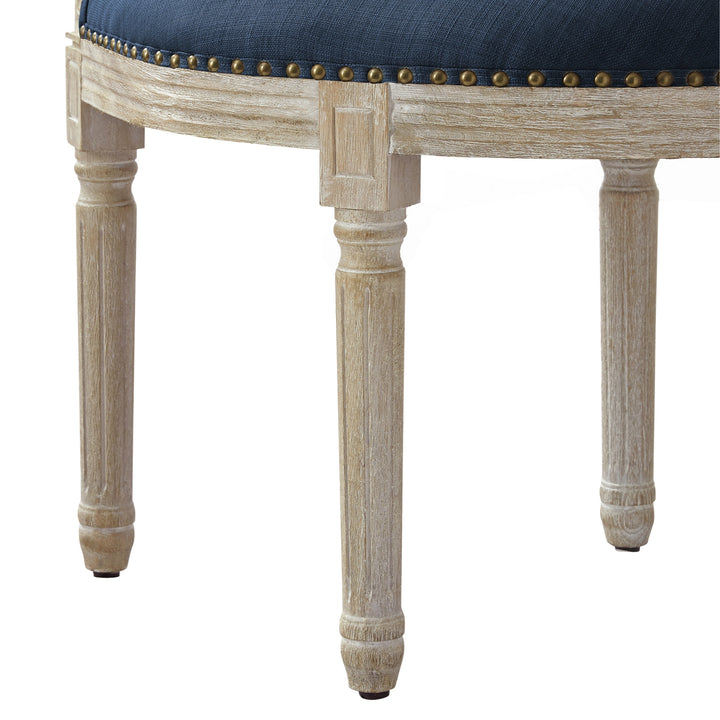 24" Navy Blue And Beige Linen Arm Chair