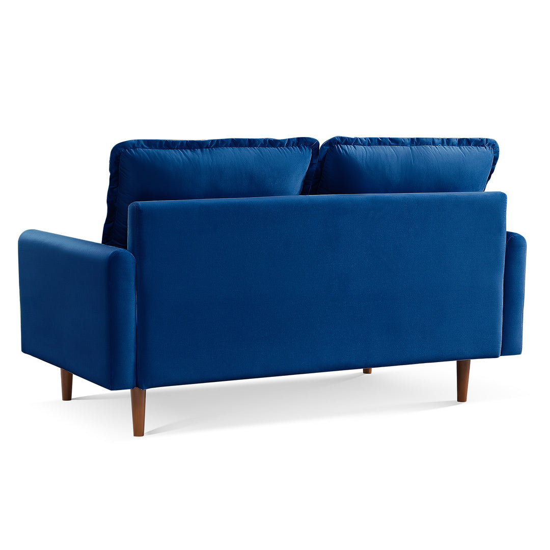 69" Blue Velvet and Dark Brown Sofa