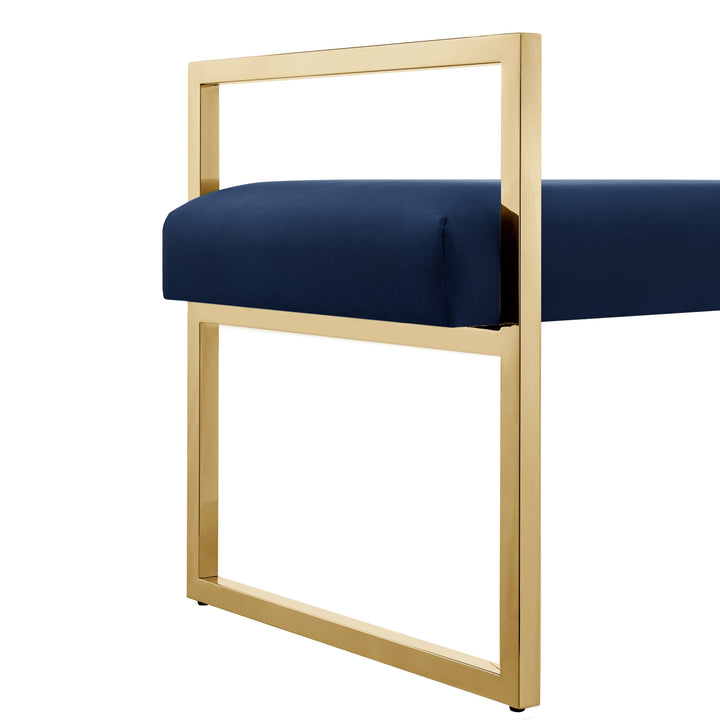 48" Navy Blue and Gold Upholstered Velvet Bench