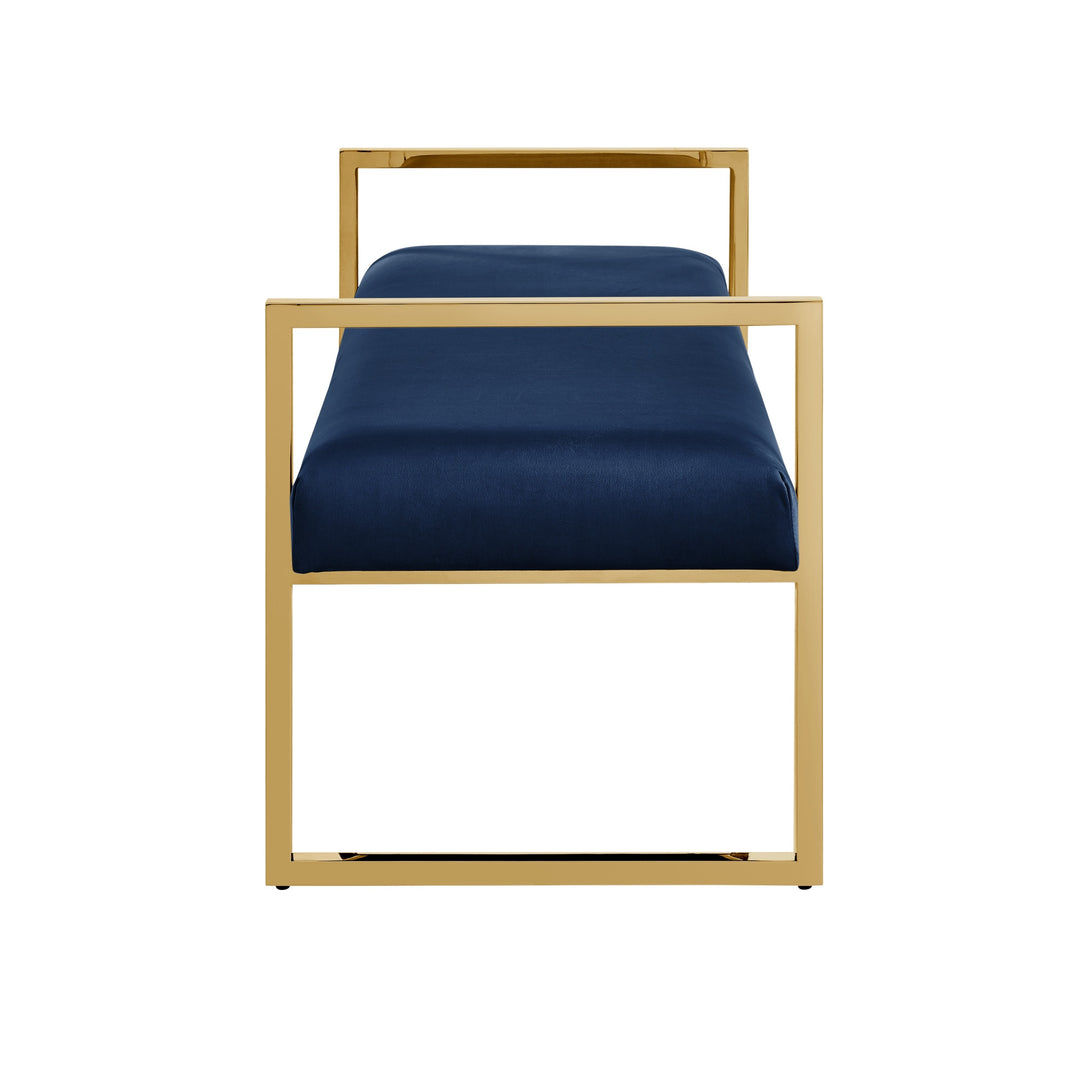 48" Navy Blue and Gold Upholstered Velvet Bench