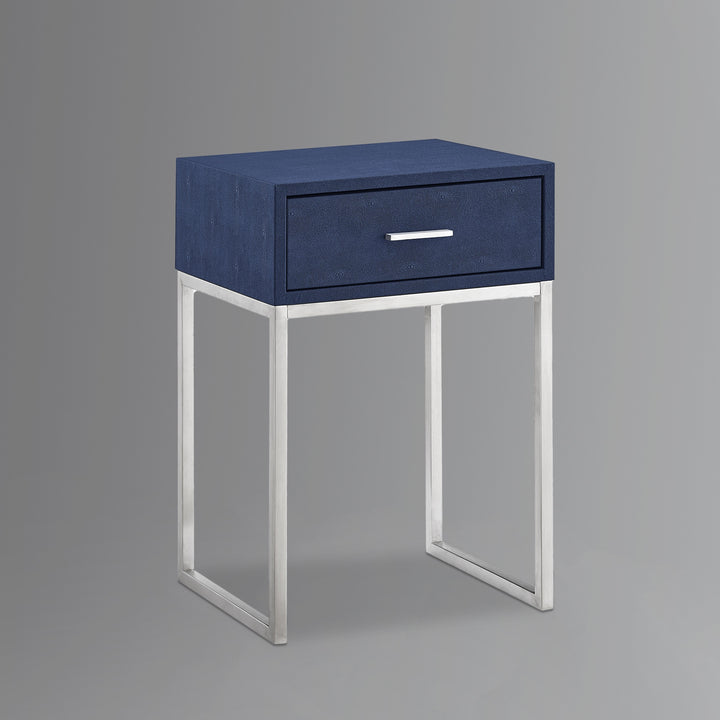 24" Silver Metallic and Navy Blue End Table with Drawer