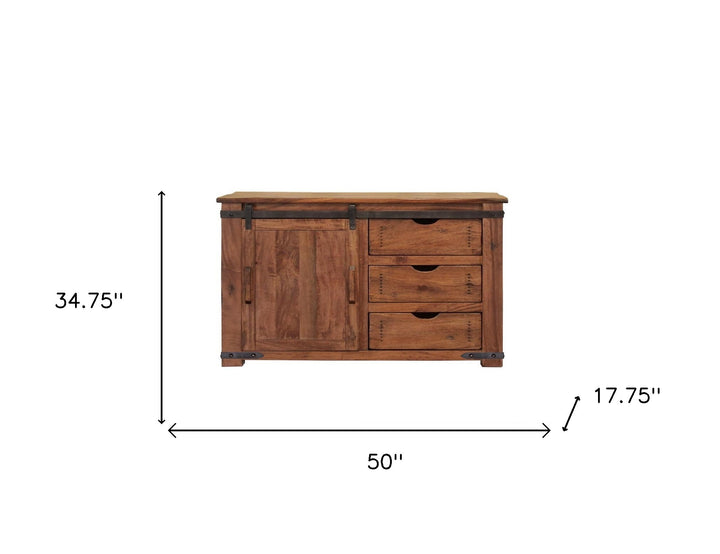 50" Brown Solid Wood Enclosed Storage Distressed TV Stand