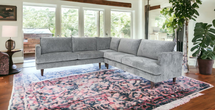 Silver Velvet L Shaped Three Piece Sectional