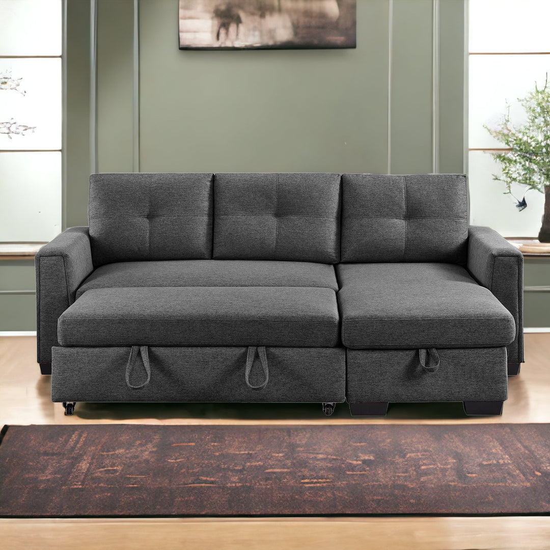 92" Dark Gray Polyester Blend and Black Convertible Futon Sleeper Sofa