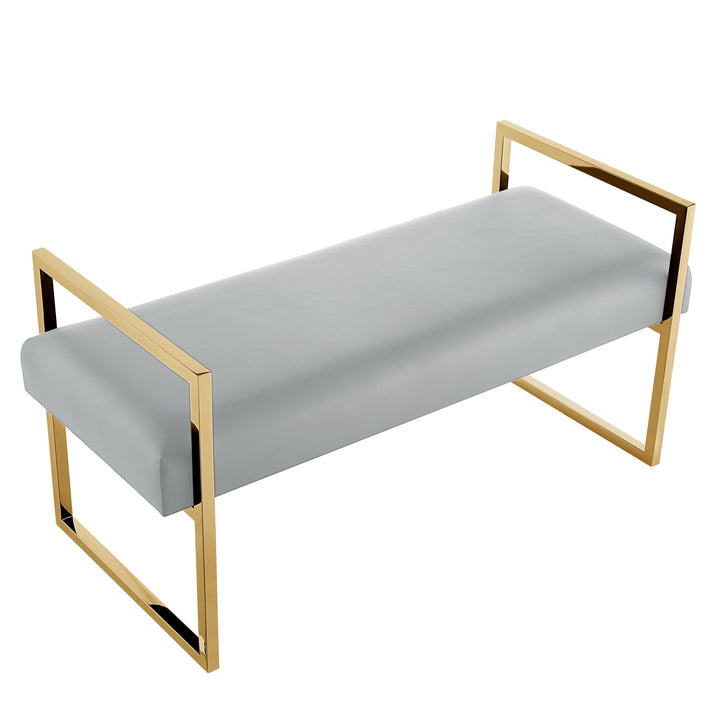 48" Gray and Gold Upholstered PU Leather Bench