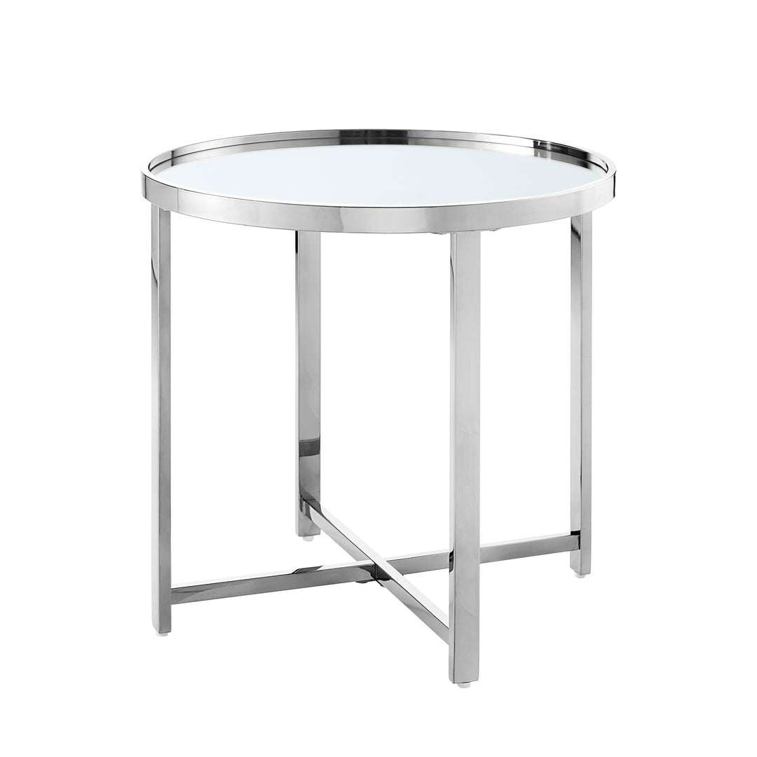 22" Silver Glass Round Mirrored End Table