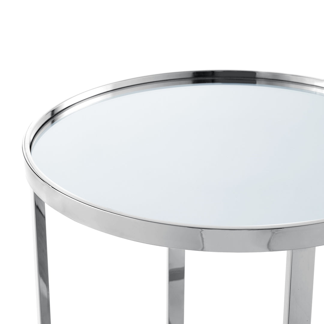 22" Silver Glass Round Mirrored End Table