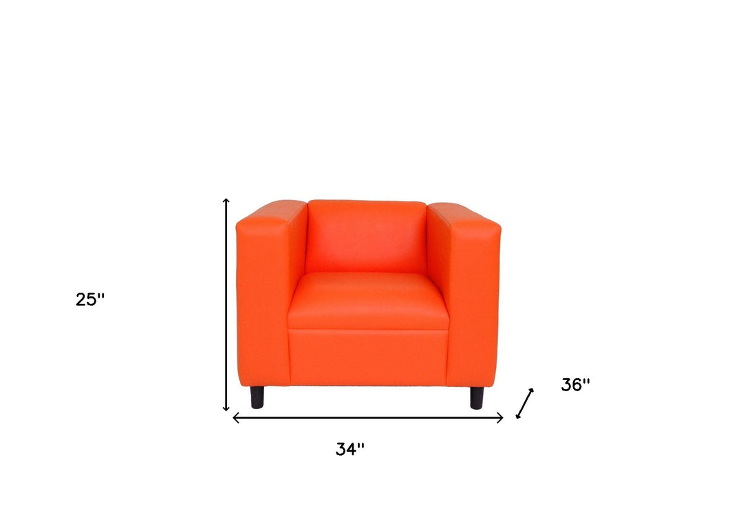 36" Orange And Black Faux Leather Arm Chair