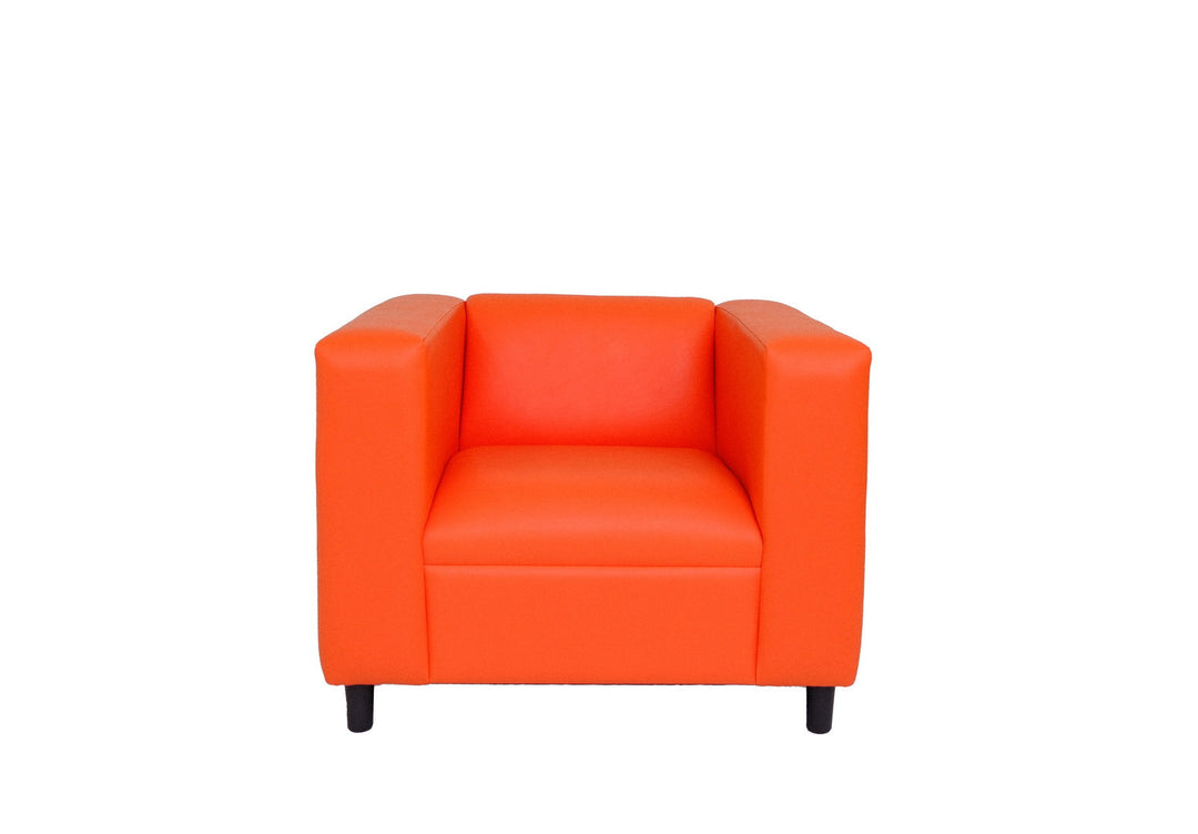 36" Orange And Black Faux Leather Arm Chair