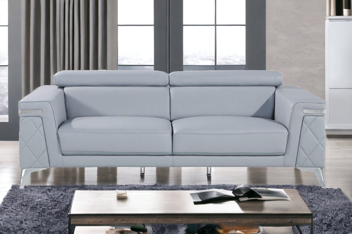 89" Gray And Silver Italian Leather Sofa