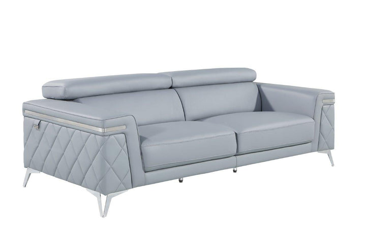 89" Gray And Silver Italian Leather Sofa