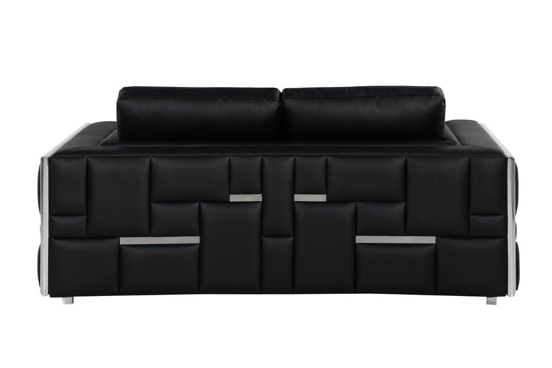 73" Black And Silver Metallic Leather Loveseat