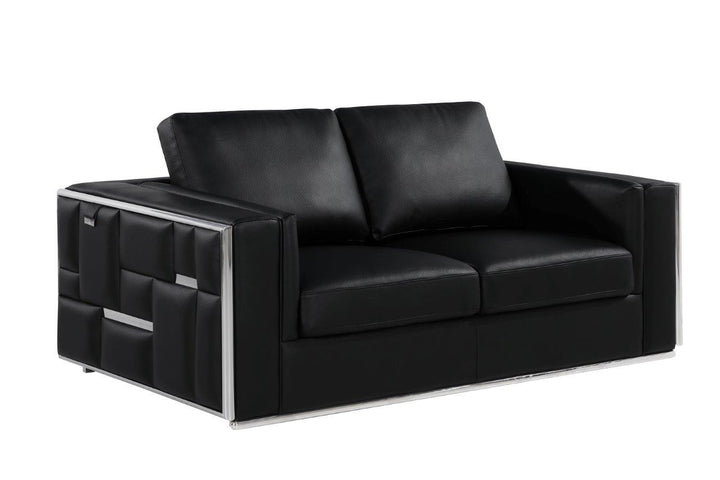 73" Black And Silver Metallic Leather Loveseat