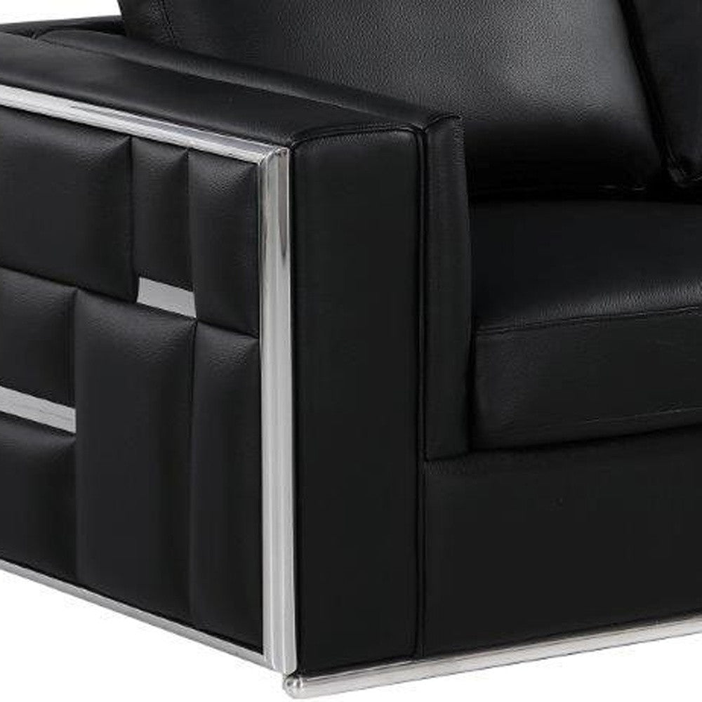 73" Black And Silver Metallic Leather Loveseat