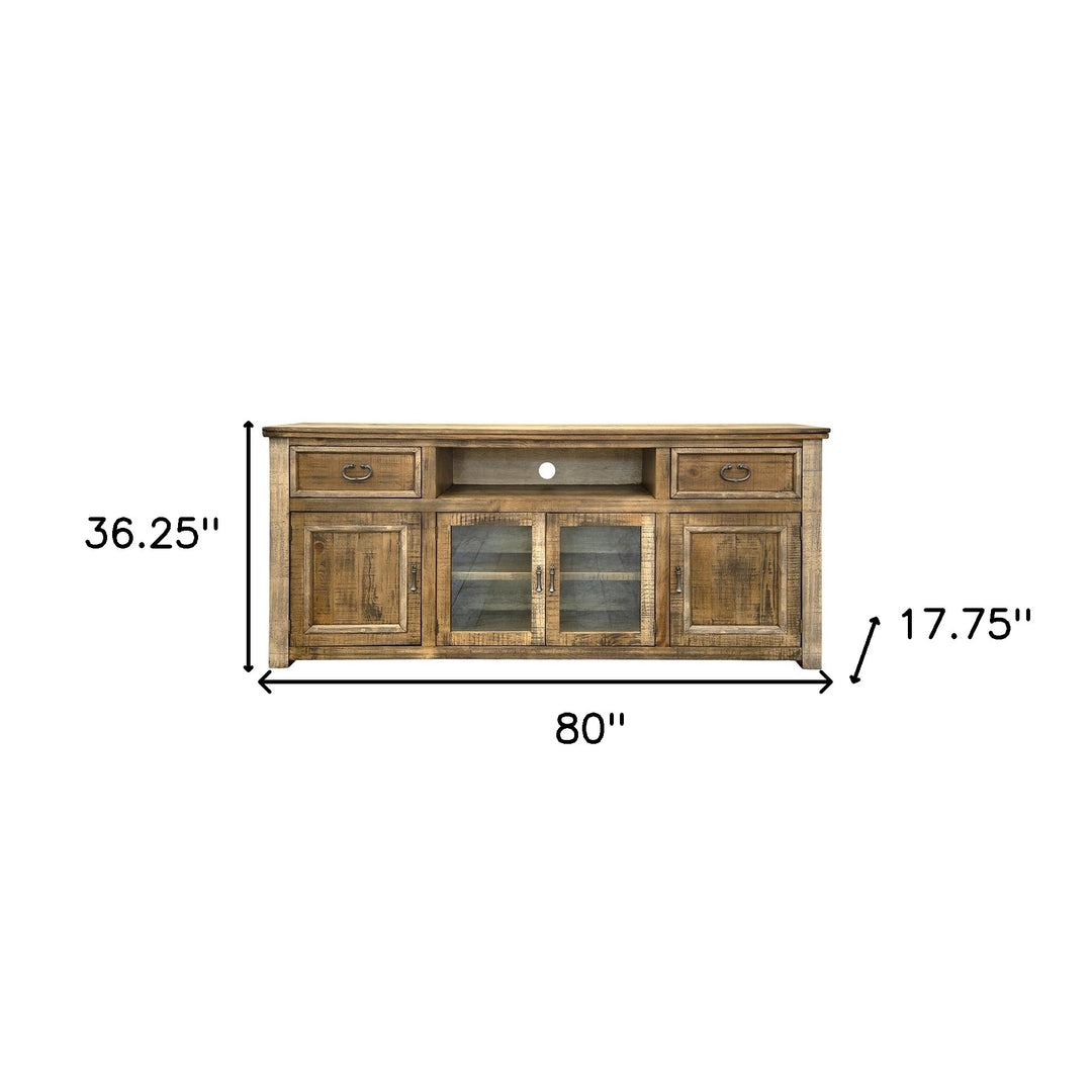 80" Brown Solid Wood Cabinet Enclosed Storage Distressed TV Stand