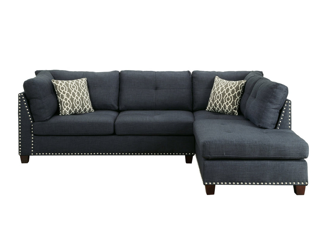 Blue Linen L Shaped Two Piece Sofa and Chaise