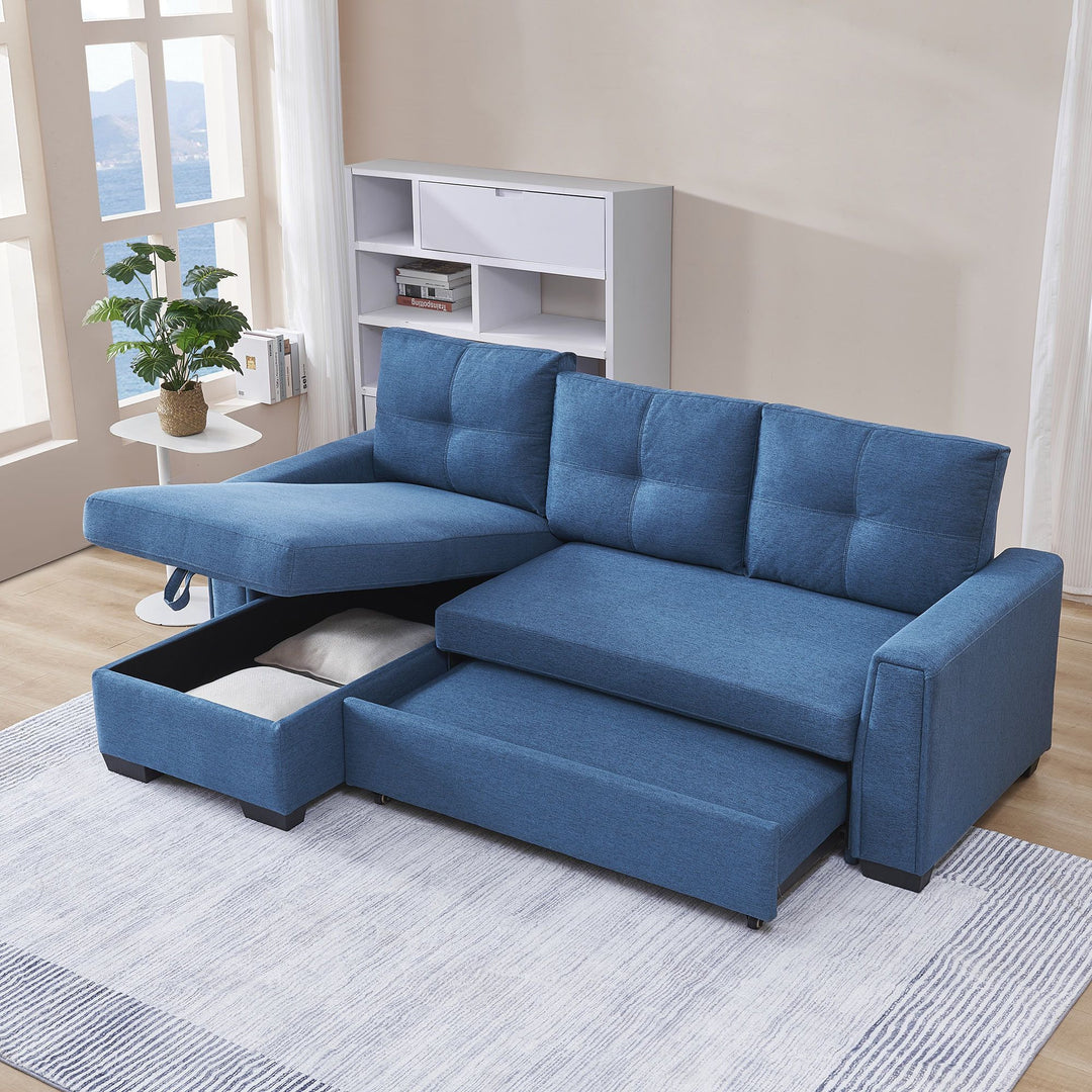 92" Blue Polyester Blend and Black Convertible Futon Sleeper Sofa