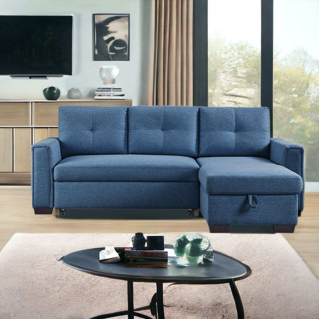 92" Blue Polyester Blend and Black Convertible Futon Sleeper Sofa