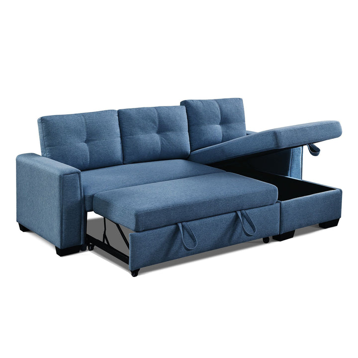 92" Blue Polyester Blend and Black Convertible Futon Sleeper Sofa