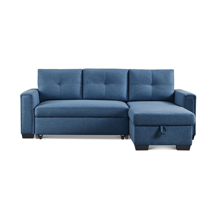 92" Blue Polyester Blend and Black Convertible Futon Sleeper Sofa