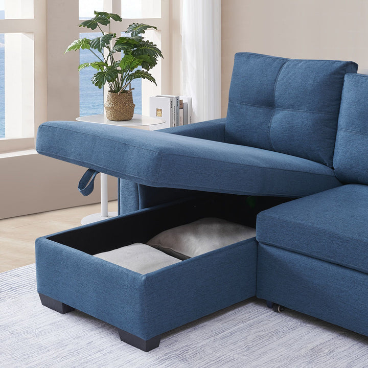 92" Blue Polyester Blend and Black Convertible Futon Sleeper Sofa