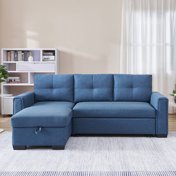 92" Blue Polyester Blend and Black Convertible Futon Sleeper Sofa