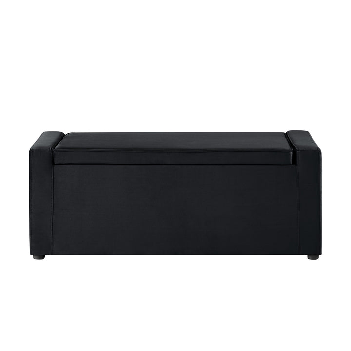 47" Black Upholstered Velvet Bench with Flip top, Shoe Storage