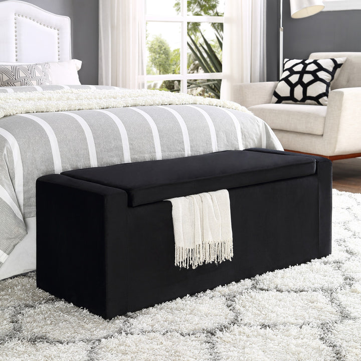 47" Black Upholstered Velvet Bench with Flip top, Shoe Storage