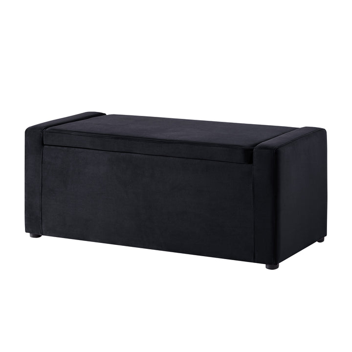 47" Black Upholstered Velvet Bench with Flip top, Shoe Storage