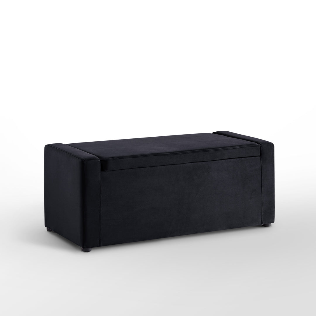 47" Black Upholstered Velvet Bench with Flip top, Shoe Storage