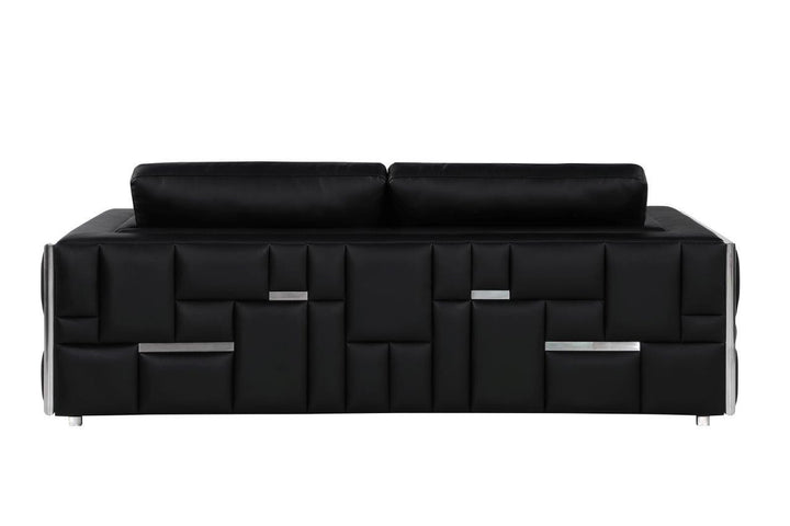 89" Black And Silver Italian Leather Sofa