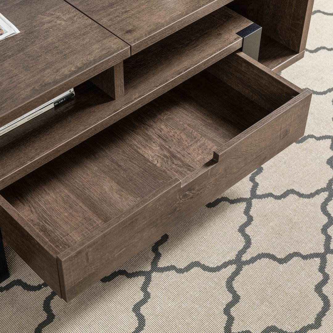 47" Brown And Black Lift Top Coffee Table With Drawer And Shelf