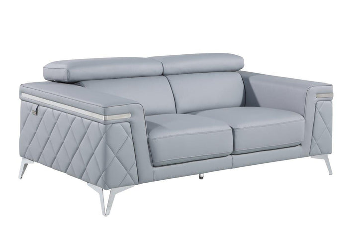 70" Light Blue And Silver Metallic Leather Loveseat