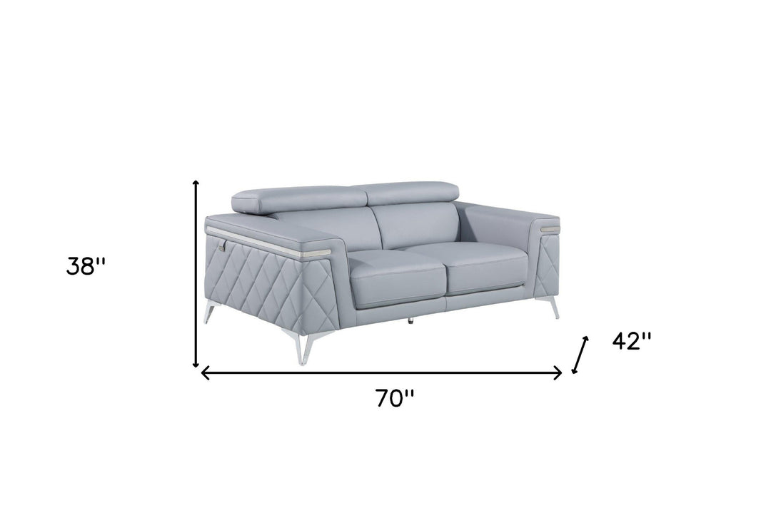 70" Light Blue And Silver Metallic Leather Loveseat