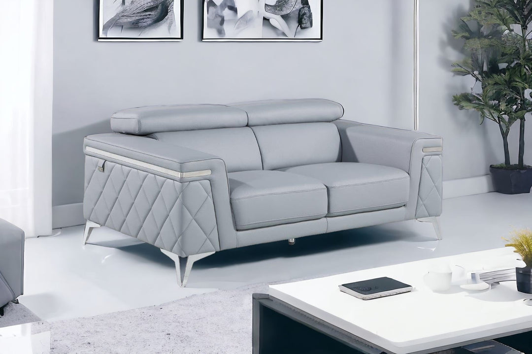 70" Light Blue And Silver Metallic Leather Loveseat