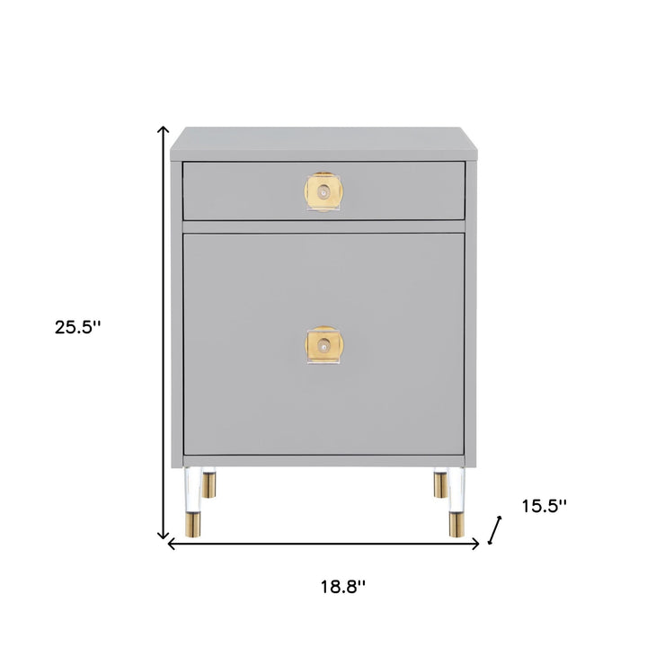 26" Clear and Light Gray End Table with Drawer and shelf