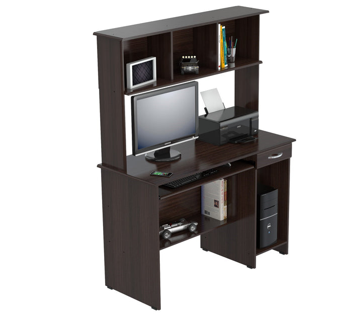 61.8" Espresso Melamine and Engineered Wood Computer Desk with Hutch