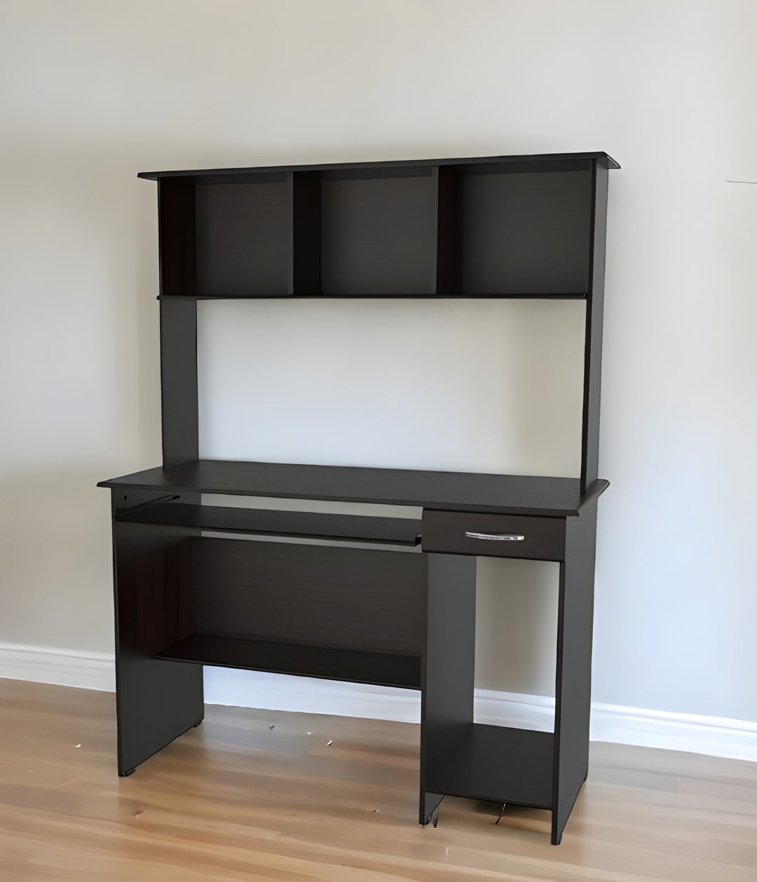 61.8" Espresso Melamine and Engineered Wood Computer Desk with Hutch