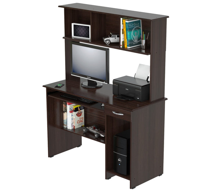 61.8" Espresso Melamine and Engineered Wood Computer Desk with Hutch