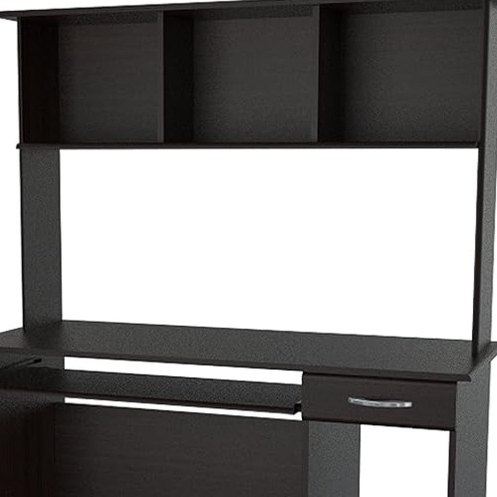 61.8" Espresso Melamine and Engineered Wood Computer Desk with Hutch